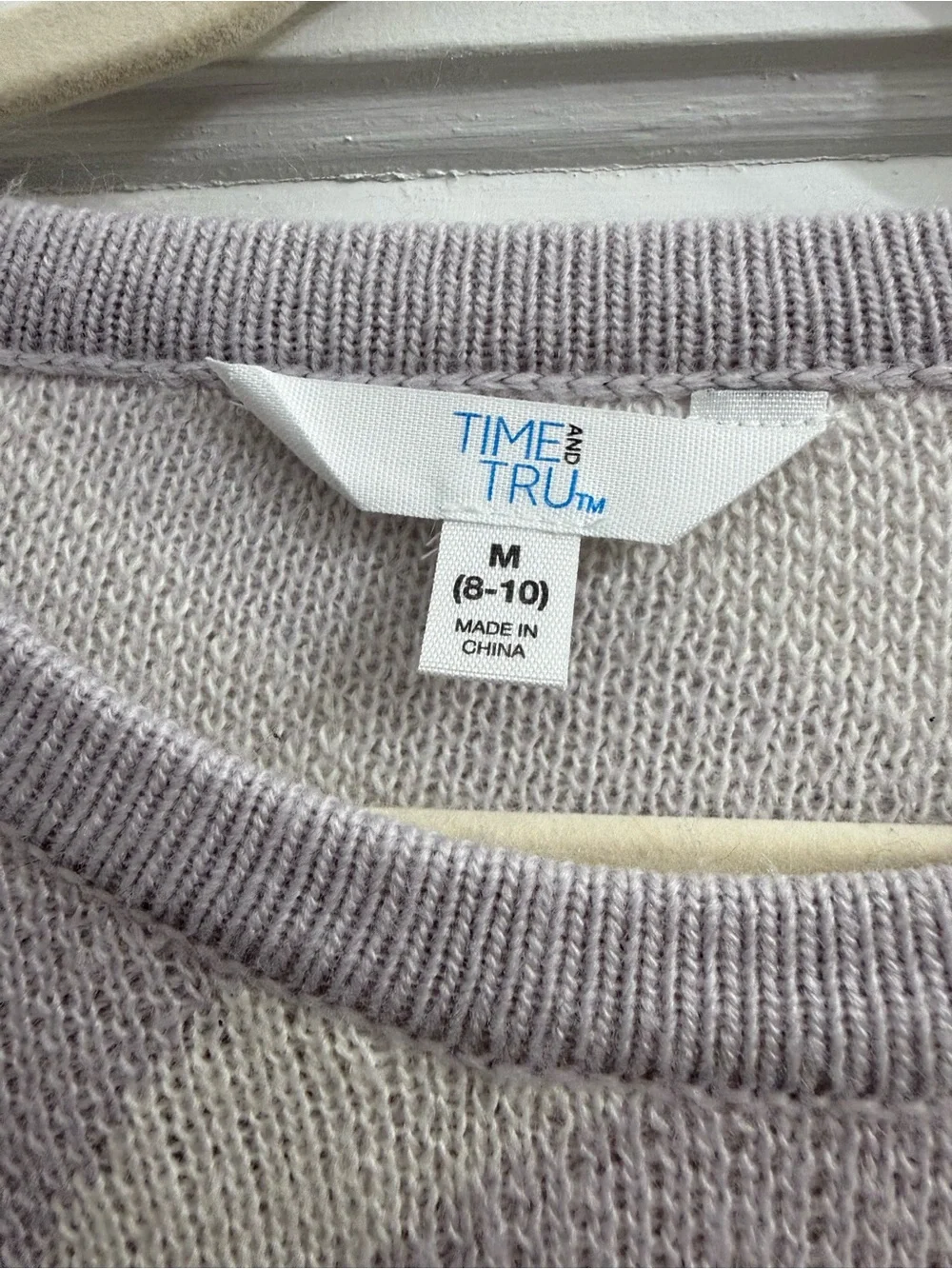 Time and Tru Lavender and Cream Zebra Knit Sweater Set
